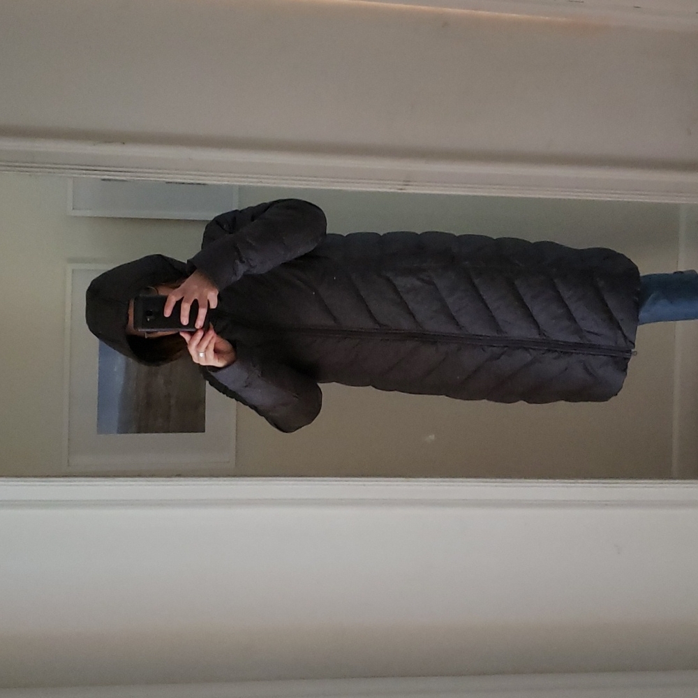 Lands End Grey long puffer coat M/T 10-12